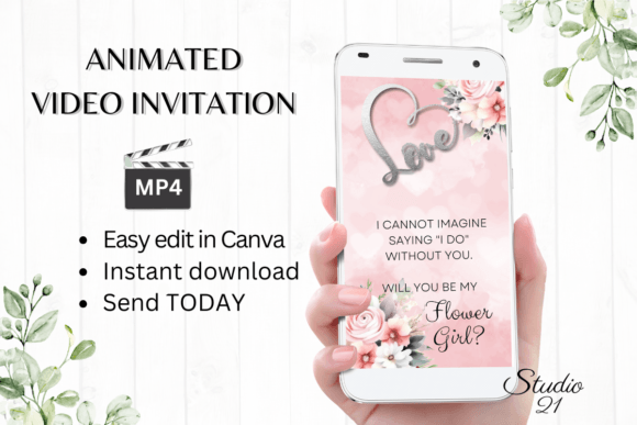 Pink Roses Flower Girl Proposal W3271FG: A Complete Digital Invitation Solution