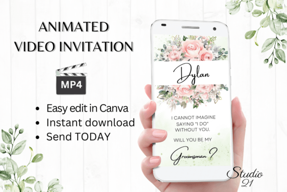 Pink Roses Groomsman Proposal W3276GM: A Digital Invitation Template