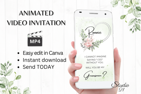 Pink Roses Groomsman Proposal W3278GM: A Digital Invitation Template