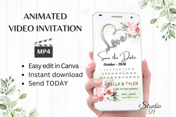 Pink Roses Save the Date W2270B: Elegant Script for Modern Invites