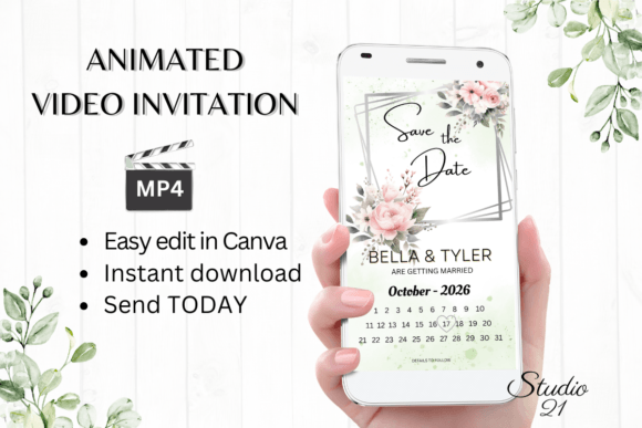 Pink Roses Save the Date W2272B: A Modern Floral Typeface