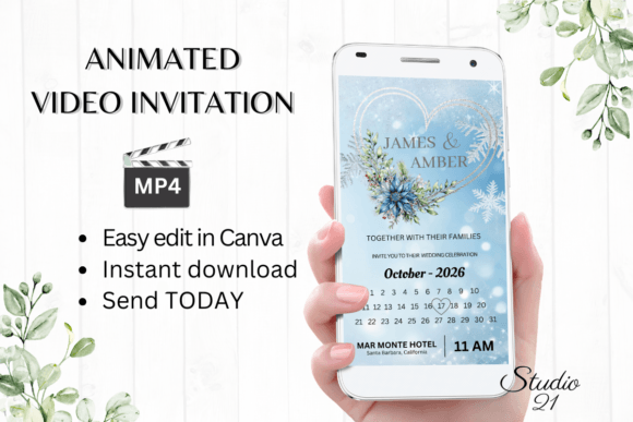 Winter Wedding Invitation W8258B: A Digital Template for Modern Nuptials