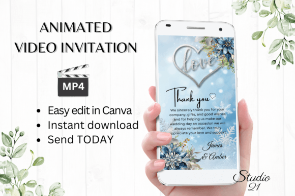 Winter Wedding Thank You W9250TU: A Digital Template for Elegant Gratitude